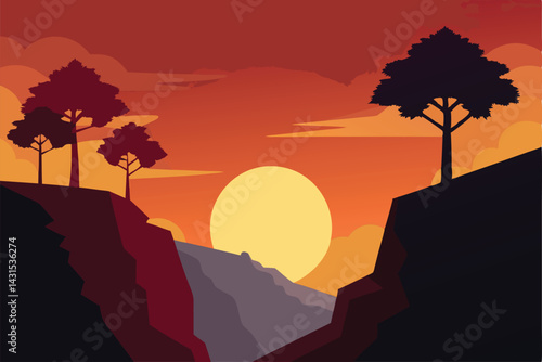 sunrise-lighting-up-cliffside-trees--.eps