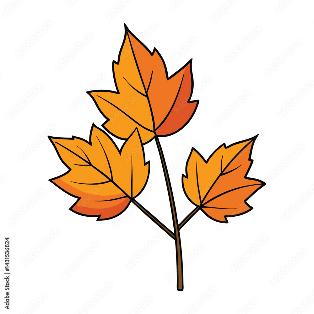 Fototapeta premium A cluster of vibrant fall leaves on a stem, showcasing warm autumn hues of red, orange, and yellow, capturing the beauty of the changing season.