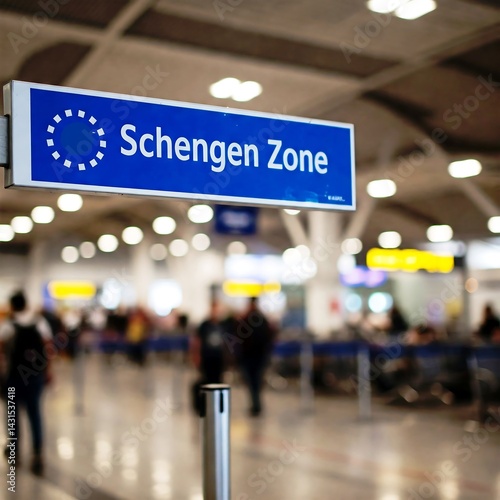 Schengen Zone sign at an airport terminal