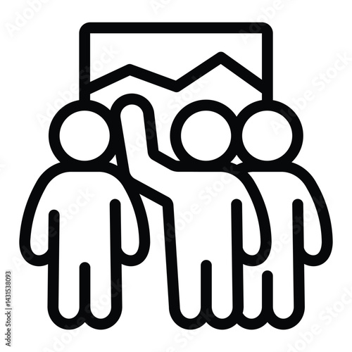 Painting and people crowd line icon, exhibition concept. Vector graphics. Picture canvas with visitors, audience sign on white background, style for mobile or design.