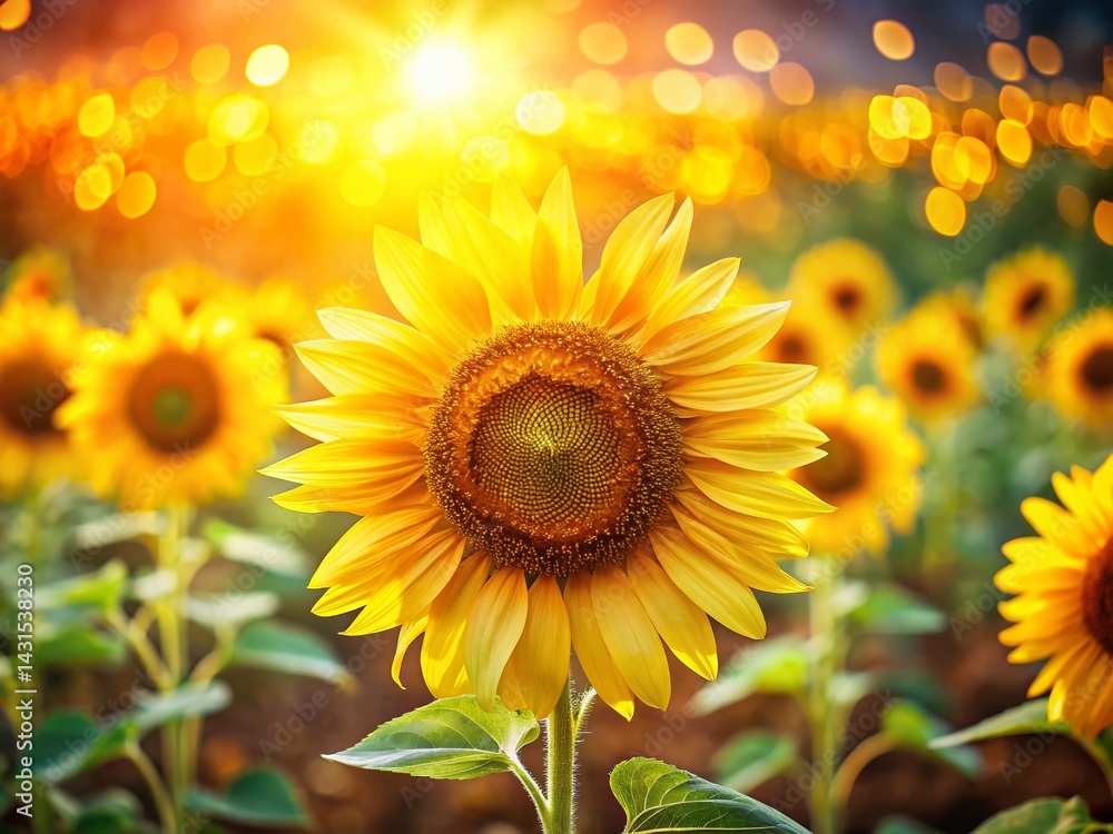 Fototapeta premium Bokeh Sunflowers: Vibrant Yellow Field with Soft Focus Background