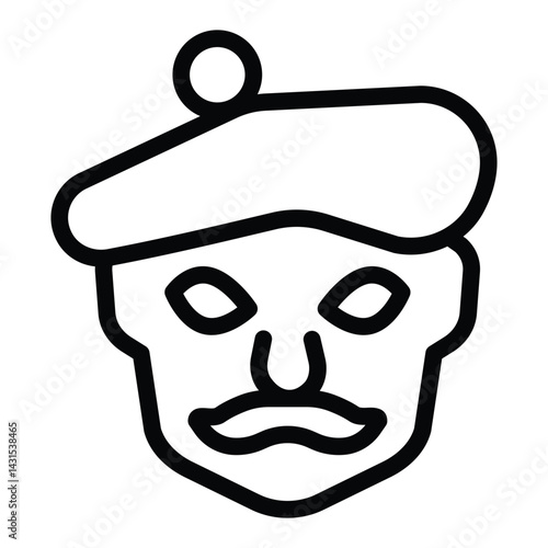 Artist man head with hat line icon, exhibition concept. Vector graphics. Face of artist, public person sign on white background, style for mobile or design.