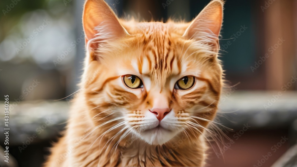 Fototapeta premium Adorable Ginger Tabby Cat with Golden Eyes Looking at Camera