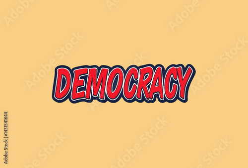 Stylized Text Democracy in Red and Blue. Vector Image