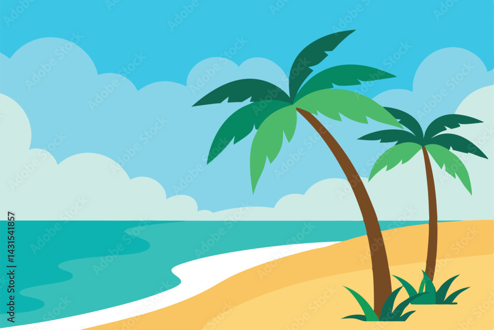 Fototapeta premium tropical-beach-with-palm-trees-and-gentle-waves-- 