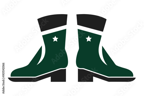 Mirrored Pair of Emerald Green Cowboy Boots with Black Topping