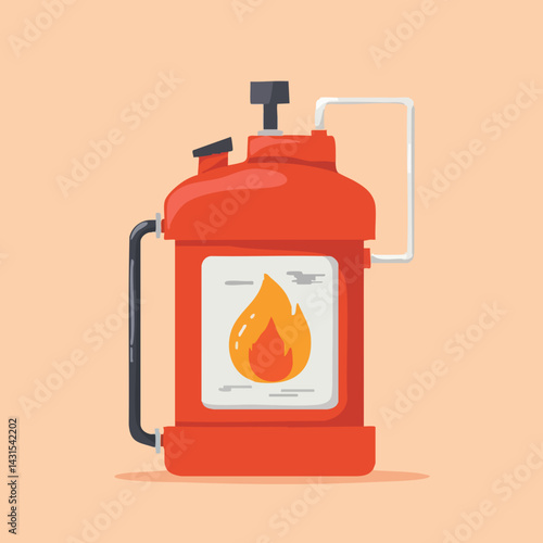 Red container with flame symbol and nozzle. Vector Image