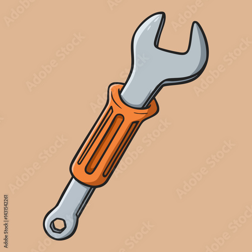 Orange Handle Wrench Tool Illustration. Vector Image