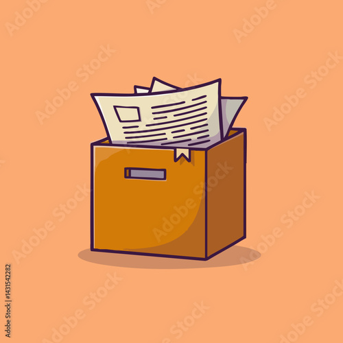 Papers in a Storage Box. Vector Image
