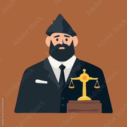 Lawyer with scales of justice and legal books. Vector Image