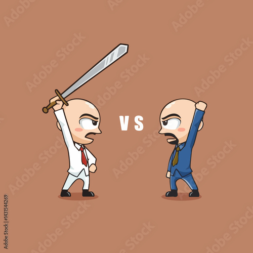 Businessmen Dueling with Sword and Fist. Vector Image