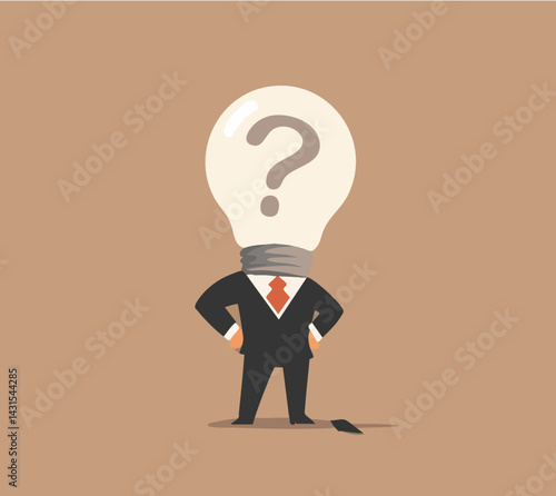 Businessman with question mark lightbulb head. Vector Image
