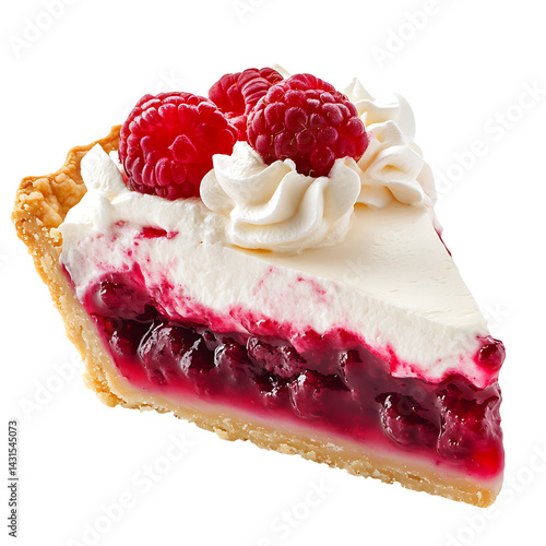 Obraz na płótnie Slice of raspberry cream pie with whipped cream topping and juicy raspberry filling in a golden crust isolated on a transparent background w salonie