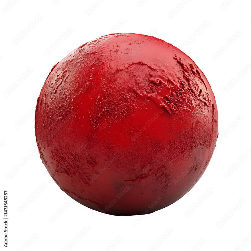 Red ice cream ball with frosty texture and creamy surface isolated on a transparent background resembling berry or cherry flavor scoop