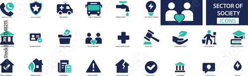 Sector of Society Icon Set  Education, Healthcare, Finance, Government and  More