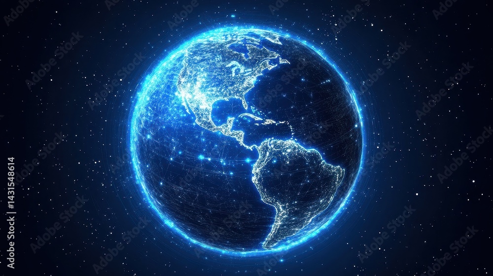 Fototapeta premium Digital Earth with interconnected luminous paths, network connection, global business.