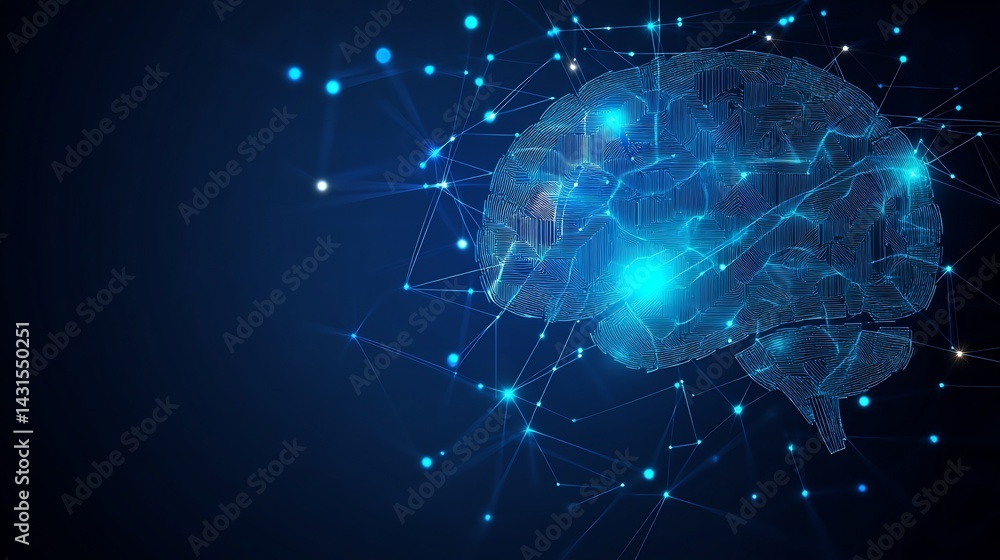 artistic visualization of artificial neural network pathways glowing in deep blue tones Brain artistic visualization of artificial neural network pathways glowing in deep blue tones Brain