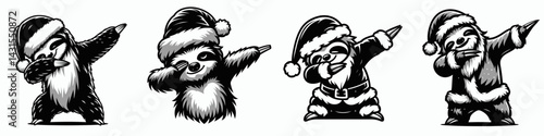 Sloth wear santa costume and pose dabbing. Funny Christmas Holiday Animal Clipart. attire father dress dab posture.