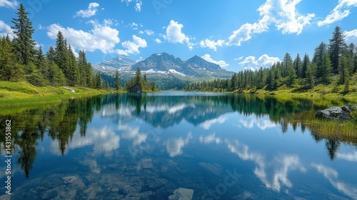 Serene Mountain Lake Reflection: A Picturesque Alpine Paradise