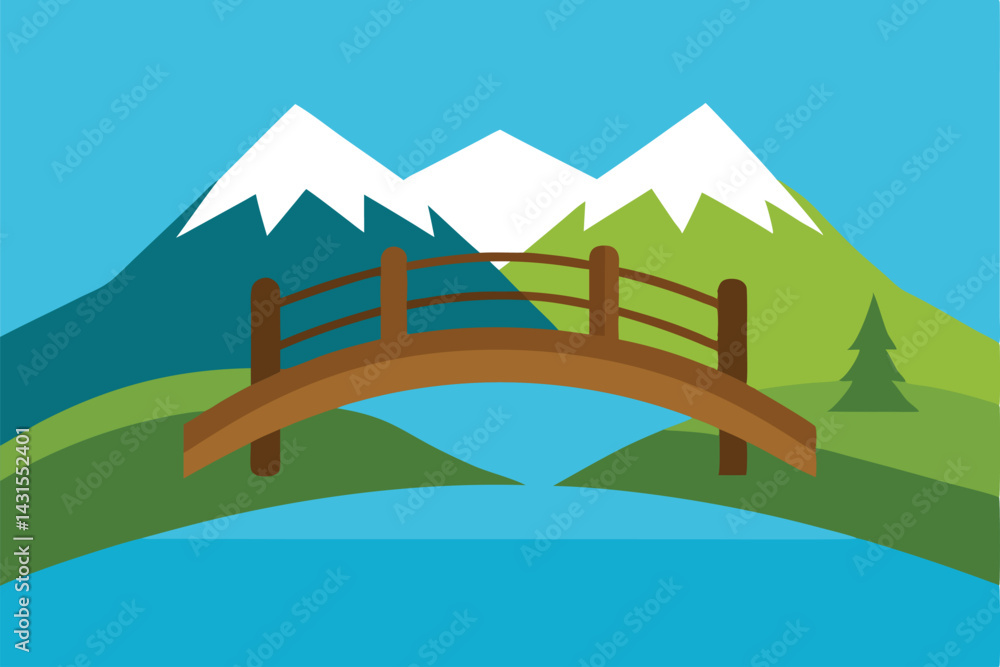 Naklejka premium wooden-bridge-over-a-mountain-stream-