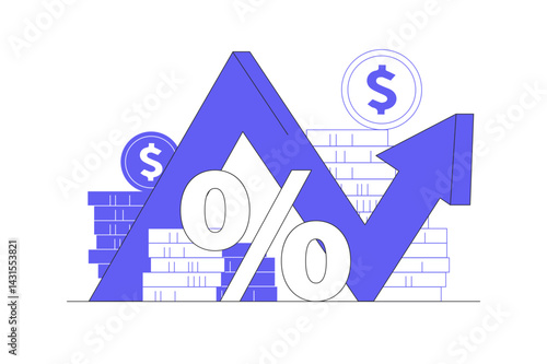 Personal finances. Investing Plans set concept. Save Investment. Strategy and return on investment. Big arrow grows. Flat Cartoon Vector Illustration, icon. Stylish abstract design landing page