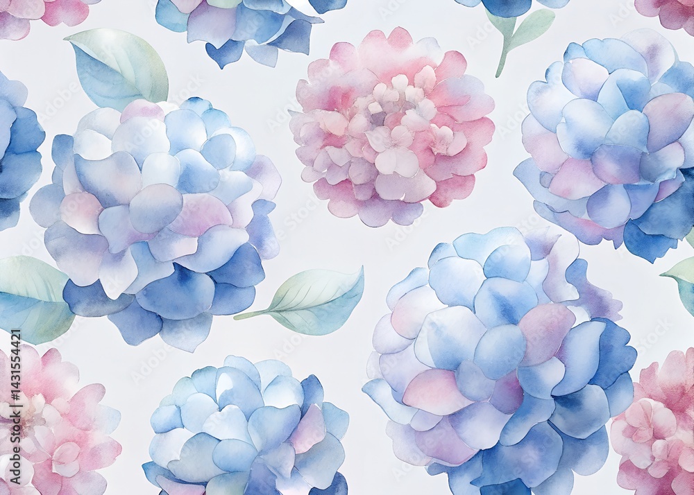 Watercolor Floral Pattern with Hydrangeas , Water color Hand-drawn peony textile design, Water color background, floral pattern for wallpaper or fabric