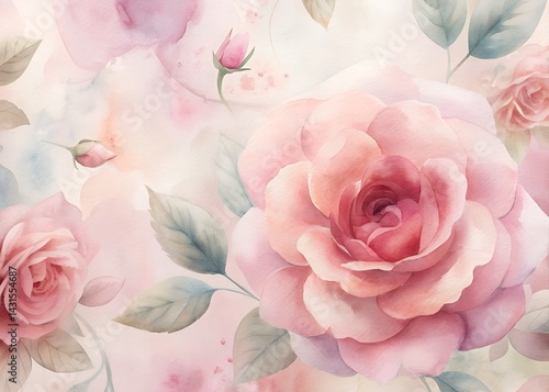 Watercolor Floral Pattern with Roses , Water color Hand-drawn peony textile design, Water color background, floral pattern for wallpaper or fabric