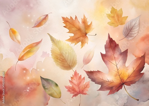 Obraz na płótnie Watercolor Autumn Leaves Background , Water color Hand-drawn peony textile design, Water color background, floral pattern for wallpaper or fabric w salonie
