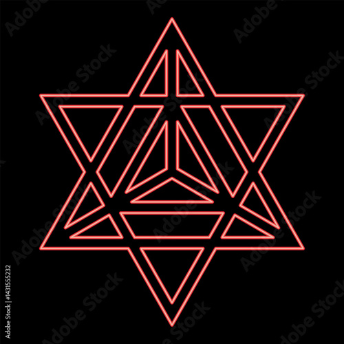 Neon star tetra Sacred geometry symbol red color vector illustration image flat style
