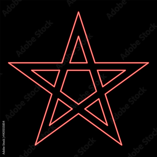 Neon pentagram Neo paganism sign five pointed star red color vector illustration image flat style