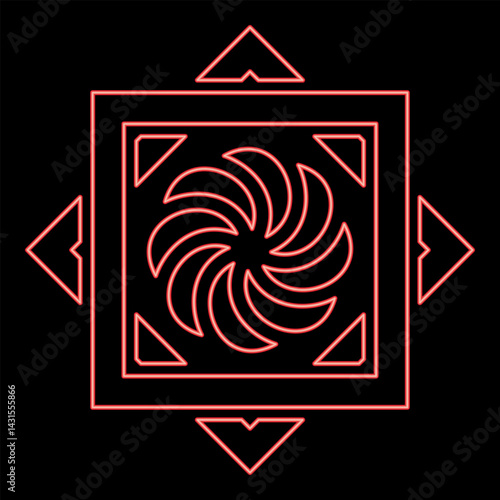 Neon armenian Arevakhach Neo paganism symbol sunny cross solar mythology Hetanism Armenian neo powder heathenism Eternity sign pumpkin red color vector illustration image flat style