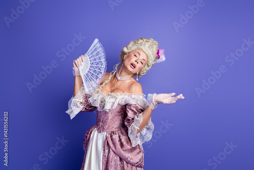 Obraz na plátně Elegant historical costume depiction of a royal courtesan in baroque attire agai