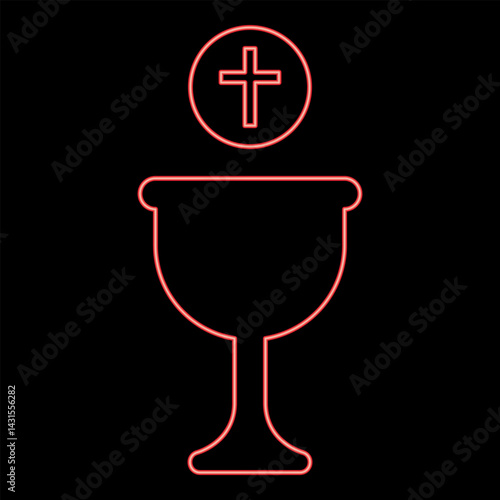 Neon corpus christi holy communion red color vector illustration image flat style
