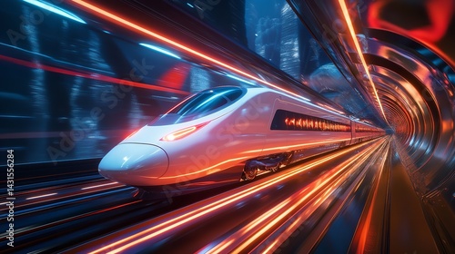Futuristic high speed train blasts through a neon lit tunnel a journey into the future of travel