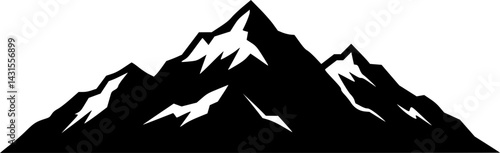 Mountain Range Silhouette - Rocky Peaks Vector, Landscape Illustration
