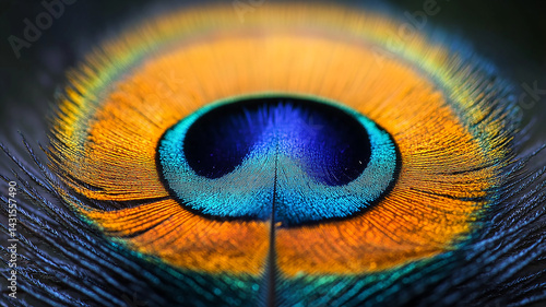 Close Up of a Peacock Feather Revealing Intricate Details and Vibrant Color Pattern