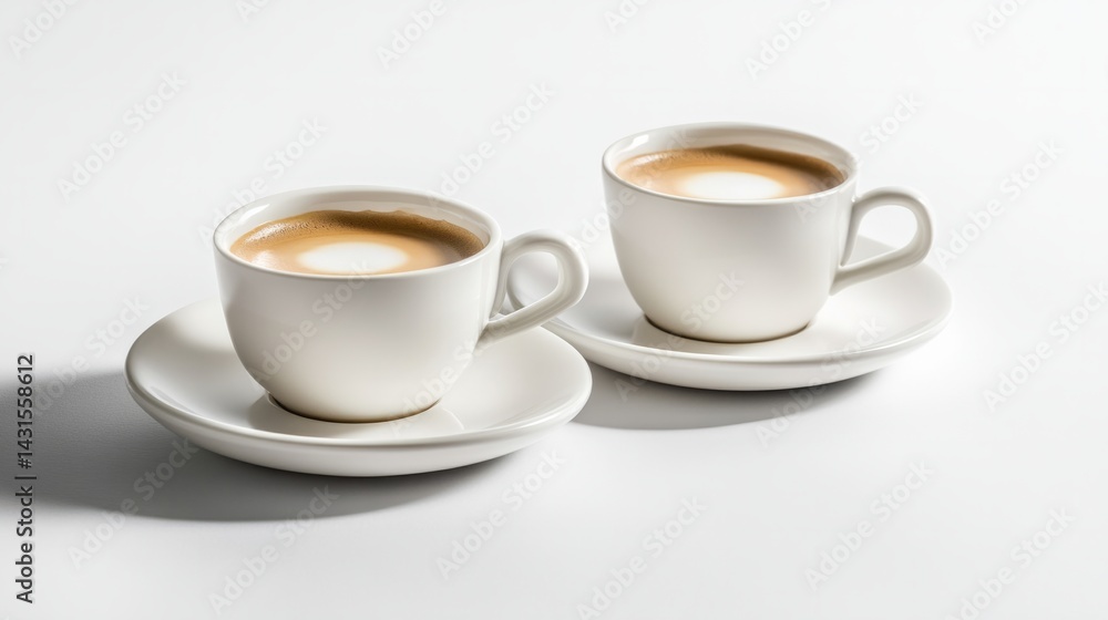 Twin coffee cups with crema top, placed neatly on matching saucers, generative ai Twin coffee cups with crema top, placed neatly on matching saucers, generative ai