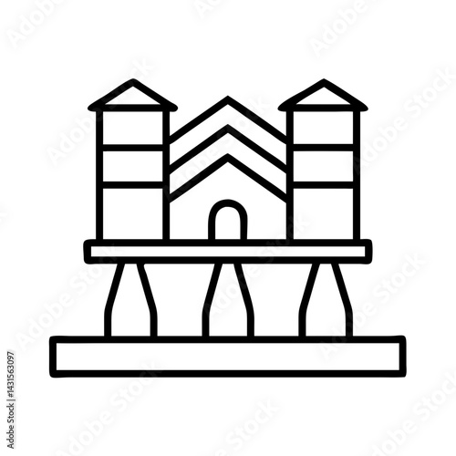 Outline drawing of a bounce house inflatable castle for kids party and outdoor play equipment fun time