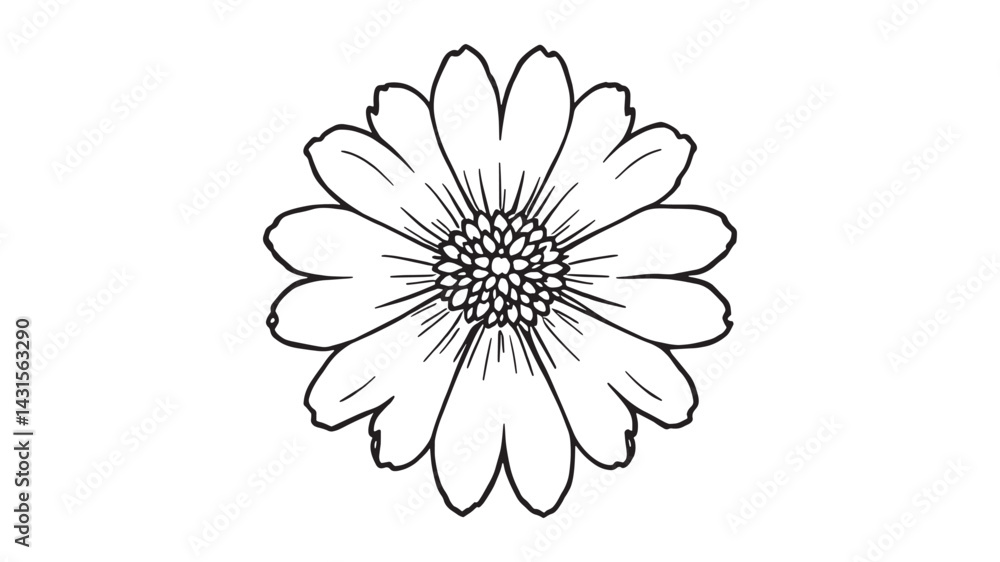Fototapeta premium Scabiosa line art flower drawing in detailed minimalist ink style