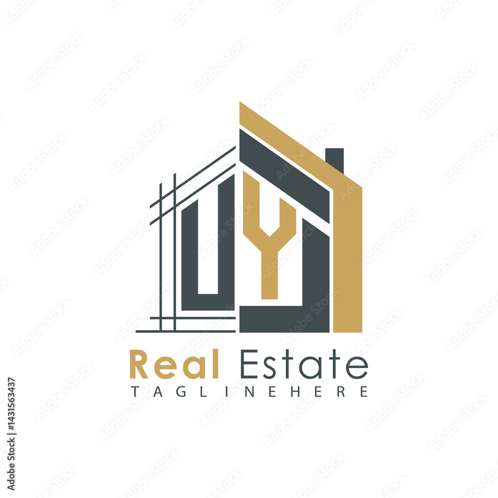 Fototapeta premium initial monogram logo for real estate with Home shape creative design.