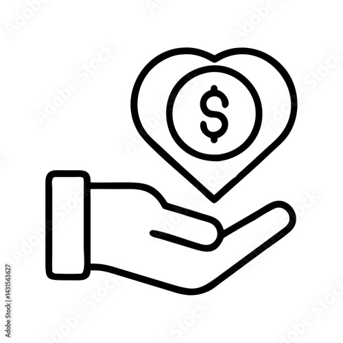 Charity donation fundraising hand holding heart with money symbol vector illustration