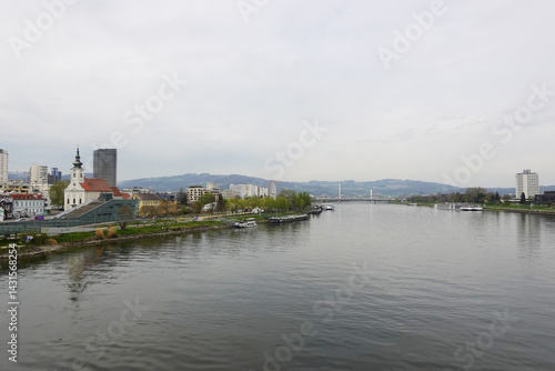 A riverside embankment in Linz, the river Danube, Austria       