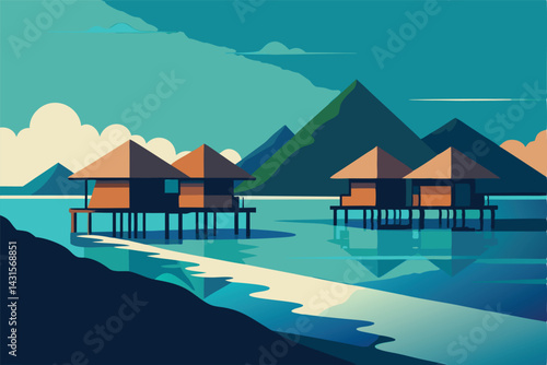 tropical beach with hut and sea