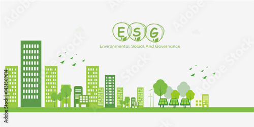 ecological green ESG concept with green modern city landscape	
