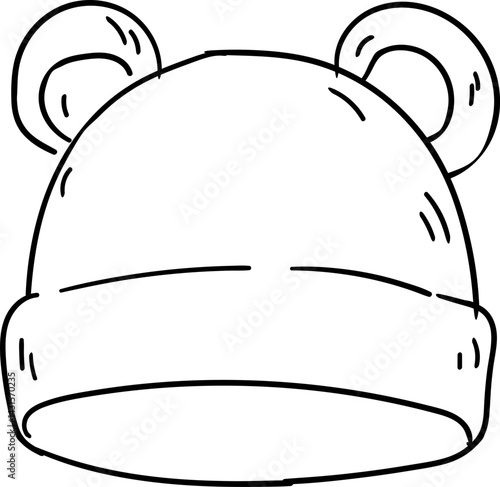 Hand drawn Baby Shower doodle clipart. A cute beanie hat with ear-like features, perfect for winter fashion.