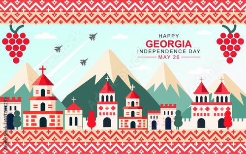 Georgian Independence Day. Georgia independence day greeting card, banner, vector illustration.
Georgian holiday 26th of May design template.