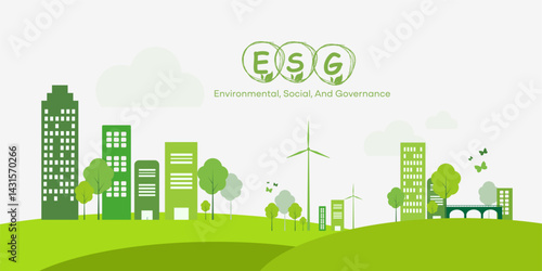 ecological green ESG concept with green modern city landscape	
