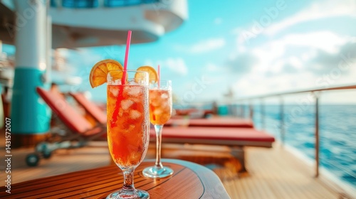 Tropical cocktails on a cruise ship deck