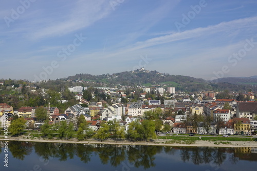 Obraz na płótnie A riverside embankment in Linz, the river Danube, Austria w salonie