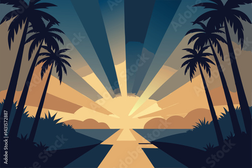sun-rays-beaming-through-palm-grove-canopy